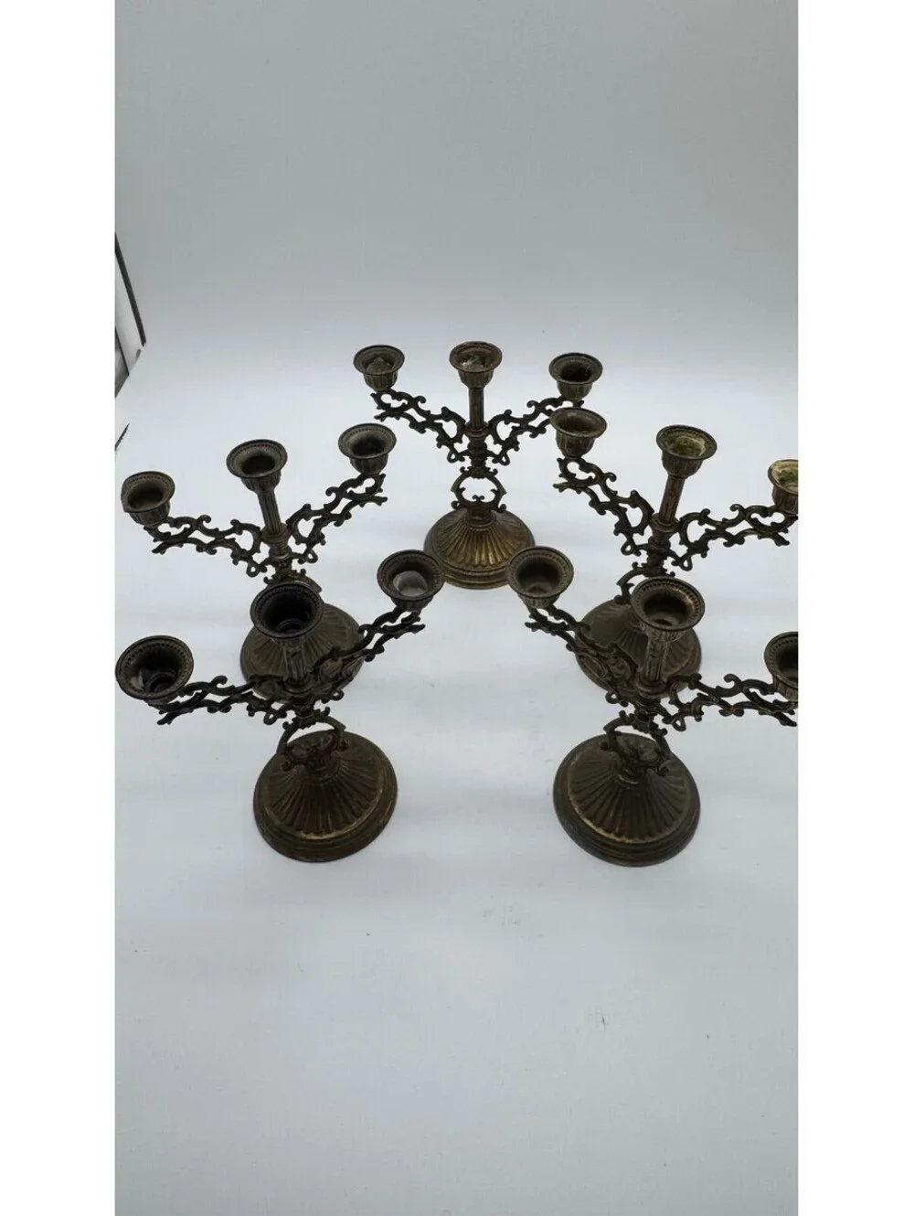 Vintage Interpur Italy Brass 3-Arm Candelabra Candle Holders Set of 5